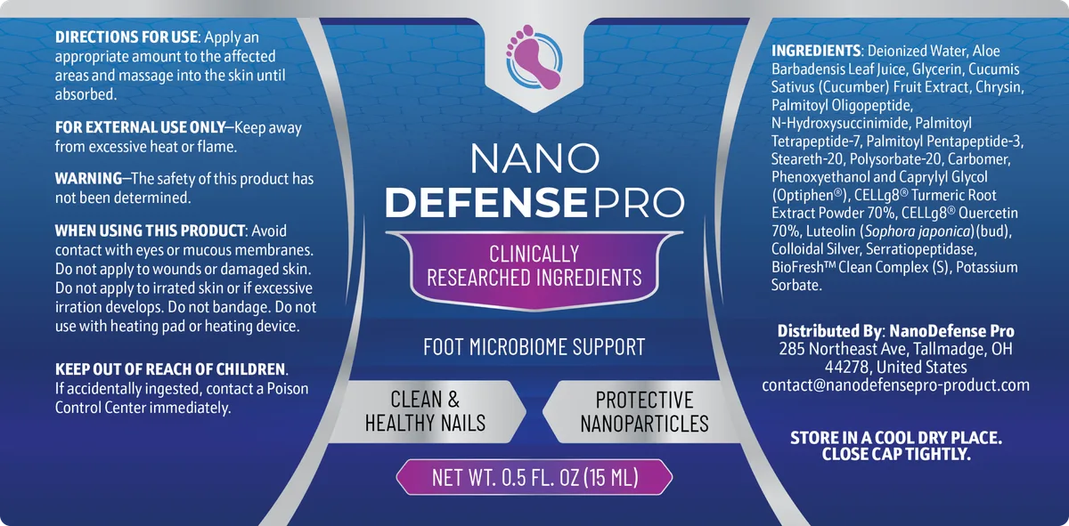 NanoDefense Pro product label showing the full ingredient list, directions for use and warnings